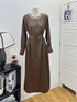 Crystal Decor Long Sleeves Long Satin Dress